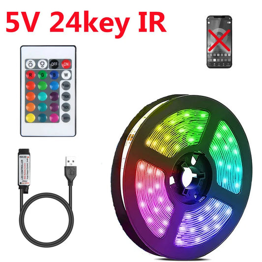 RGB 5050 DC5V USB 24Keys Bluetooth Led Strip Lights Tape With Remote Control Color Change Lamp for Christmas Bedroom Decoration